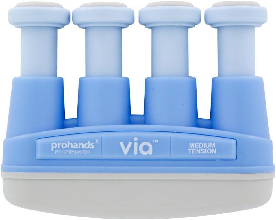 Prohands VIA Hand Exerciser, Finger Exerciser (Hand Grip Strengthener), Spring-Loaded, Finger-Piston System, Isolate and Exercise Each Finger, (6 lb Medium Tension, Blue-Via Music)