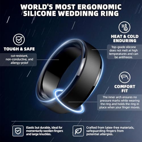 Egnaro Men's Silicone Wedding Rings: Classic Black Style Rubber ring - Hypoallergenic for Gym/Outdoor/Gift(1/4/7 Variety Pack with Half Size)