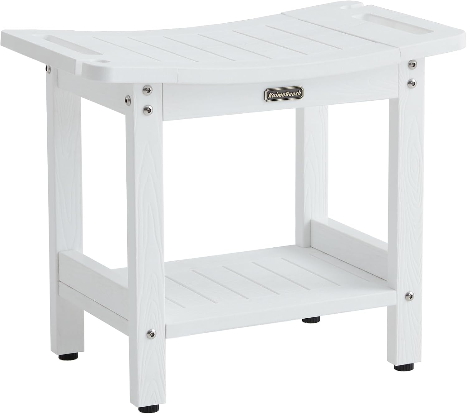 Waterproof Shower Bench, White Poly Shower Stool for Shaving Legs, Shower Chair Seat with Handles & Shower Head Holder, Plastic Bathroom Bench with Adjustable Feet for Inside Shower, Non-Slip