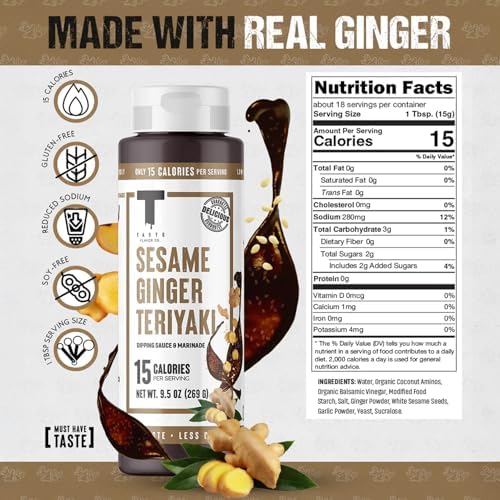 Taste Flavor Co. Grilling, Dipping Sauce and Marinade, Great Tasting, Low-Calorie Sauces, Keto Friendly, No Oils (3 Pack, Sesame Ginger Teriyaki)