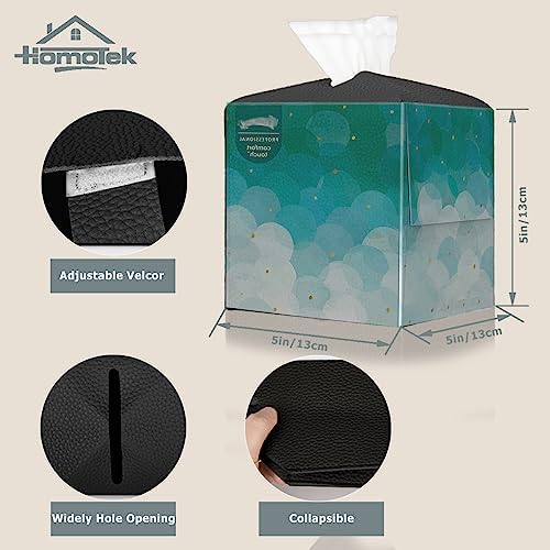 HOMOTEK 2 Pack Tissue Box Cover, Square PU Leather Tissue Holder, Decorative Facial Tissue Cube Paper Organizer Dispenser for Bathroom, Night Stands, Desk, Car 5X5X5'' - Matte Black, Pebble Grain
