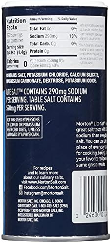 Morton Lite Salt, (11 oz), 6-Pack, Low Sodium Salt for Cooking, Seasoning & Baking