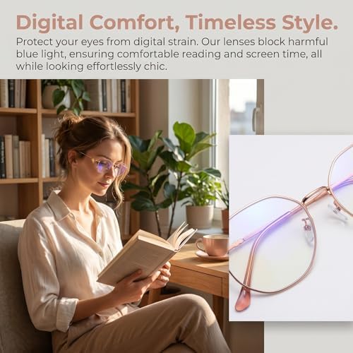 3 Pack Blue Light Reading Glasses for Men Women, Polygon Metal Frame Clear Computer Eyeglasses