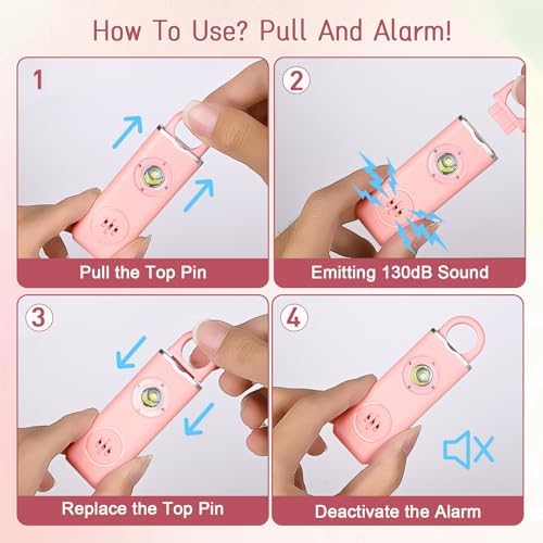 Personal Safety Alarm for Women, Teens, Elderly and Children 130dB - Sound Alarm Keychain with LED Lights, Security Alarm Keyring-Pink