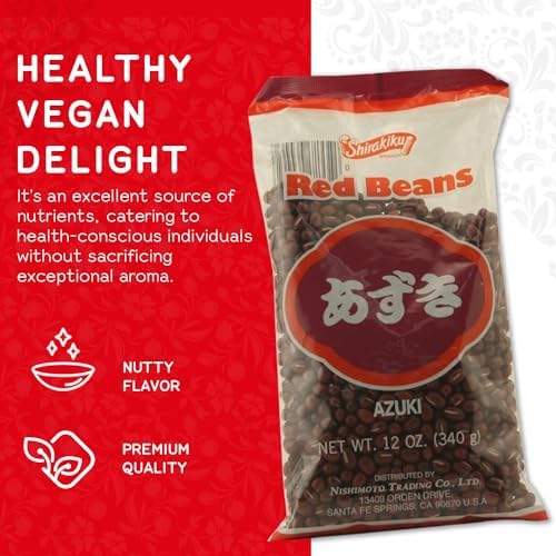 Shirakiku Dark Red Beans | Japanese Vegan Azuki Small Beans | Fiber, Iron Various Calcium & Minerals | Perfect For Asian Recipes and Desserts | Delicious Nutritious Beans 12-Ounce