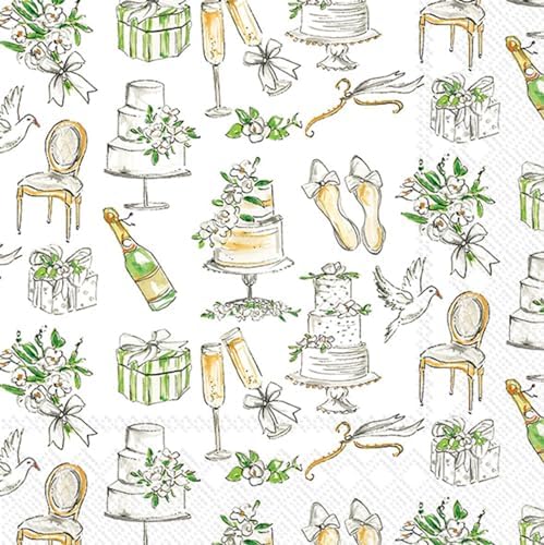 IHR Ideal Home Range Party Napkins Rosanne Beck Disposable 3-Ply Paper Lunch Napkin Pack, 6.5" x 6.5", Wedding Cakes, 20-Count