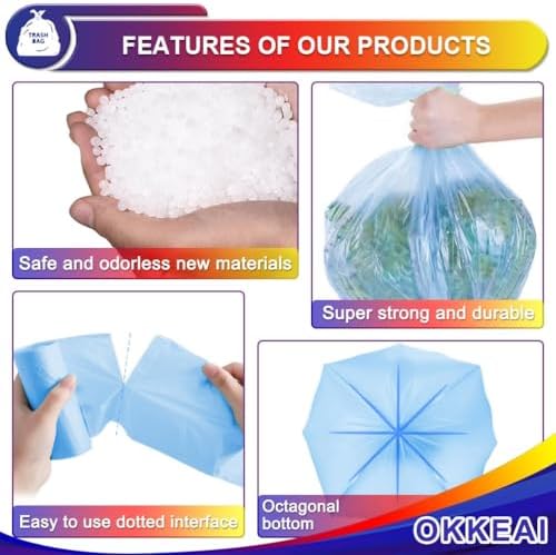 OKKEAI 8 Gallon Kitchen Trash Bags Blue Garbage Bags Strong 30L Trash Can Bags Medium Wastebasket Bin Liners for Home Office, Lawn,Bathroom,60 Count (Fits 7-10 Gallon Bins)