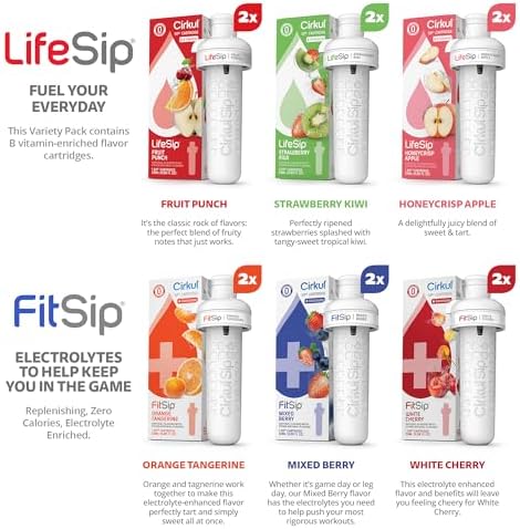Cirkul Variety Pack Bundle, Flavored Water Cartridge 12-Pack (LifeSip, FitSip), No sugar, zero calorie Drink Mix