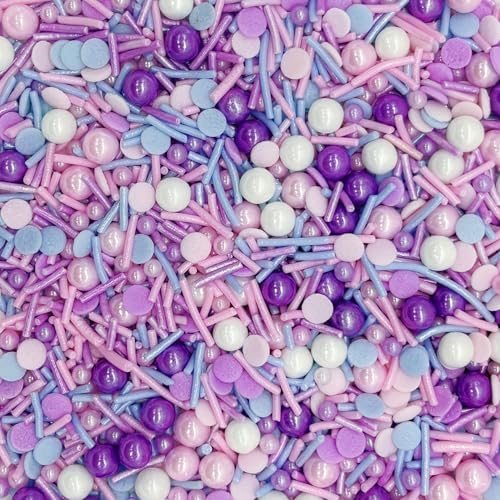 Dynastang Purple & Pink & Blue & White Sprinkles Mixed Style Edible Cake Decorations Cupcake Toppers Cookie Perfect for Cakes, Cupcakes, Desserts Toppings 3OZ