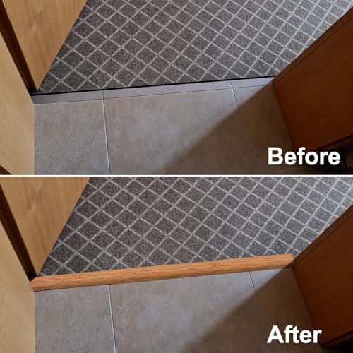 Floor Transition Strip Self Adhesive,Carpet & Flooring Transitions Edging Trim Strip,Vinyl Threshold Strip Suitable for Threshold Height Within 5mm (118inch, Light Brown Wood Grain)