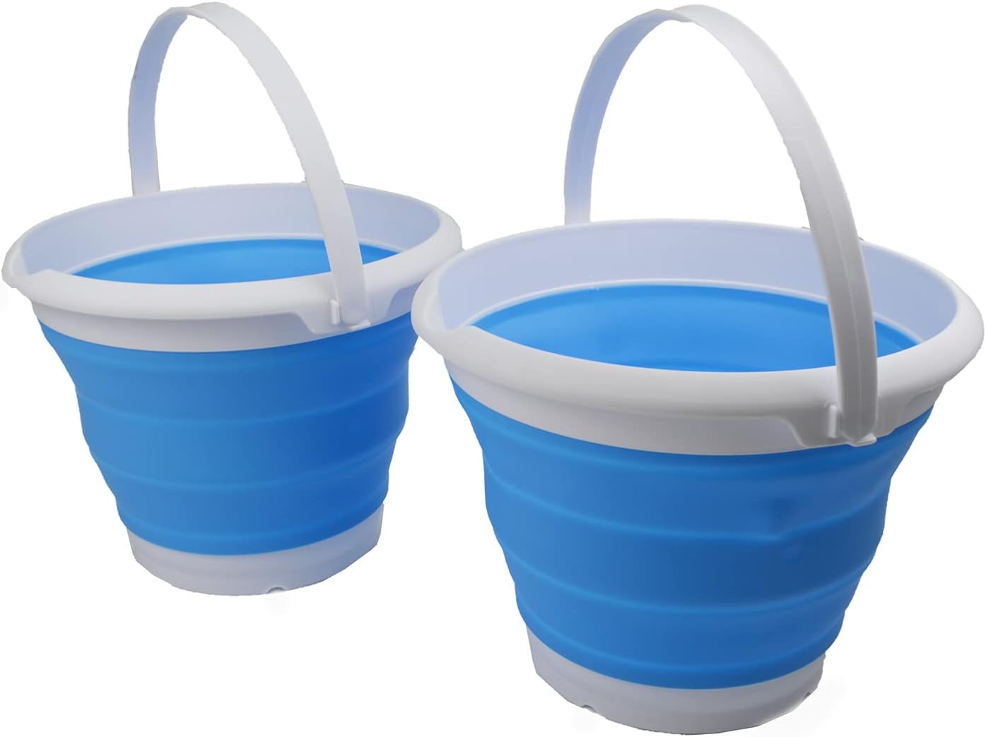 SAMMART 8.5L (2.2 Gallon) Collapsible Plastic Bucket - Foldable Round Tub - Portable Fishing Water Pail - Space Saving Outdoor Waterpot. Size 31cm Dia (White/Marine Blue, 2)