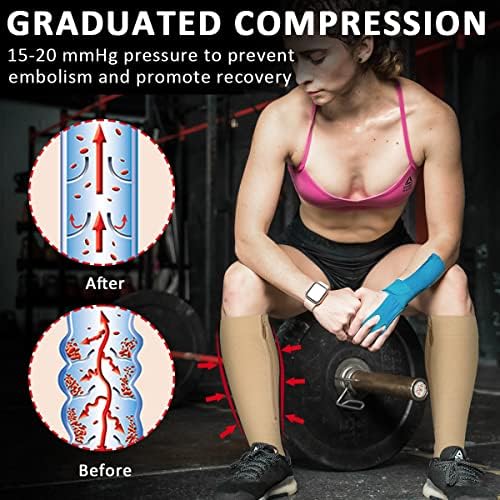Ailaka Zipper Compression Socks Medical, 15-20 mmHg Knee High Compression Socks for Men Women, Close Toe Support Socks for Varicose Veins, Edema, Recovery, Pregnant, Nurse(Beige, Large)