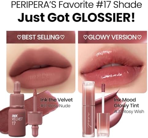 Peripera Ink Mood Glowy Tint | Lip-Plumping, Naturally Moisturizing, Lightweight, Glow-Boosting, Long-Lasting, Comfortable, Non-Sticky, Mask Friendly, No White Film (033 ROSY WISH)