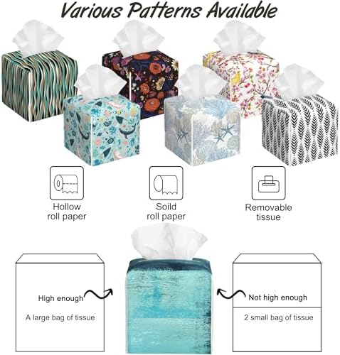 Abstract Turquoise Grey Art Tissue Box Cover,PU Leather Tissue Box Holder Square,Modern Home Decoration for Bathroom Living Room Kitchen Office Car,5.2"×5.2"×5.2"