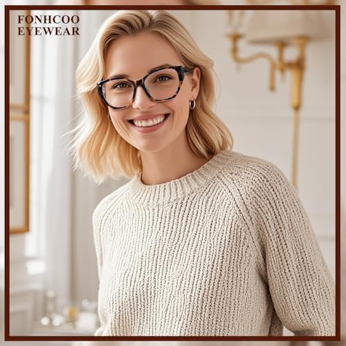 FONHCOO Bifocal Reading Glasses for Women, Cat Eye Blue Light Computer Readers Clear Top Eyewear with Spring Hinge