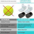 Vive Walker Ski Glides & Covers 4 PCS - Tennis Ball Accessories Sliders for Seniors, Universal, Heavy Duty - Precut Medical Folding Rolling Slider Replacement Feet Coaster Cap Gliders, Durable