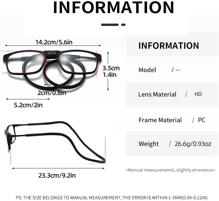Magnetic Reading Glasses with Front Connect Blue Light Blocking,Comfortable Neck Hanging Readers for Men and Women