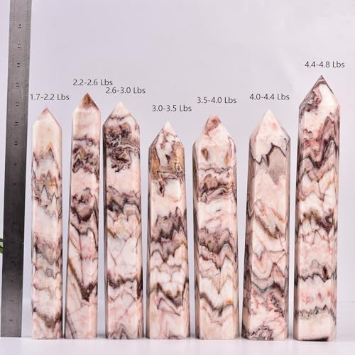 JIC Gem Extra Large Quartz Crystal Obelisk Tower Natural Gemstone Point 6 Faceted Colorful Jade Healing Crystal Wand Reiki Chakra Decor 4.4-4.8 Lbs
