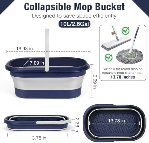 Collapsible Mop Bucket with Handle Portable Silicone Square Wash Bucket for Car Washing Laundry Storage Cleaning Camping Fishing,Space-Saving Plastic Bucket Single Pack
