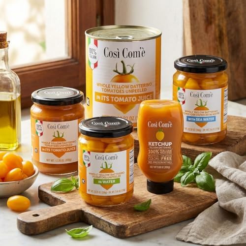 Così Com'è, Yellow Datterino Tomatoes unpeeled in water, 12.35 oz (350g), low-acid, No additives, no preservatives, Non-GMO, Product of Italy