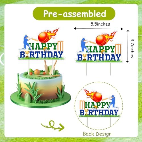Cricket Cake Topper Cricket Birthday Party Decoration Cricket Theme Happy Birthday Cake Pick Double Sided Printing Sport Theme Cake Decoration for Kids Adults Birthday Party Supplies