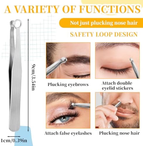 2PCS Nose Hair Trimming Tweezers, Universal Nasal Clippers for Men and Women, Silver Stainless Steel Nose Hair Clippers, Nose-Hair Trimmer with Leather Case for Ear-Hair, Eyebrows and Body-Hair
