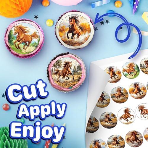 30 x Edible Cupcake Toppers – Horse Themed Collection of Edible Cake Decorations | Uncut Edible on Wafer Sheet