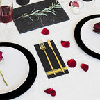 Shiny Gold on Black Disposable Dinner Napkins, Linen-like Feel, Soft Fluff Pulp Paper - 50 Pack, 8.5" x 4" - Style Name: Bold Bliss