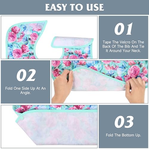 4 Pack Adult Bibs for Women, Reusable Waterproof Large Feeding Adult Bibs, Eating Cloth for Elderly Seniors and Disabled
