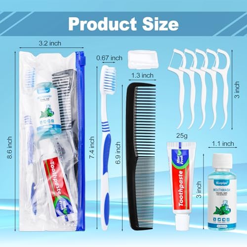 50 Set Travel Toothbrush Kit Bulk,Disposable Toothbrush with Toothpaste Set with Mouthwash,Toothpaste,Cover,Comb,Zip Bag,Floss Picks,Toothbrushes Set for Homeless,Travel