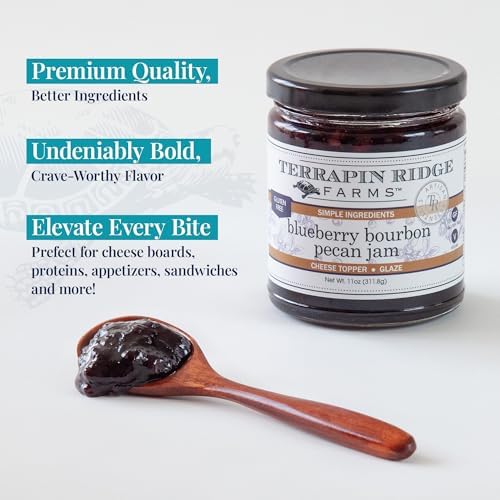 Terrapin Ridge Farms Blueberry Bourbon Pecan Jam - Sweet & Flavorful Jam with Blueberries, Pecans, Raisins, Cinnamon, and Bourbon - Perfect for Toast, Meats, and Desserts - 11 oz Jar