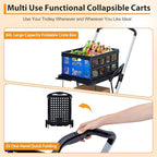 2-Tier Foldable Shopping Trolley - 2 Tier Folding Grocery Carts (198 LB Capacity), Portable Grocery Cart with Wheels & Removable Crate (Blue)