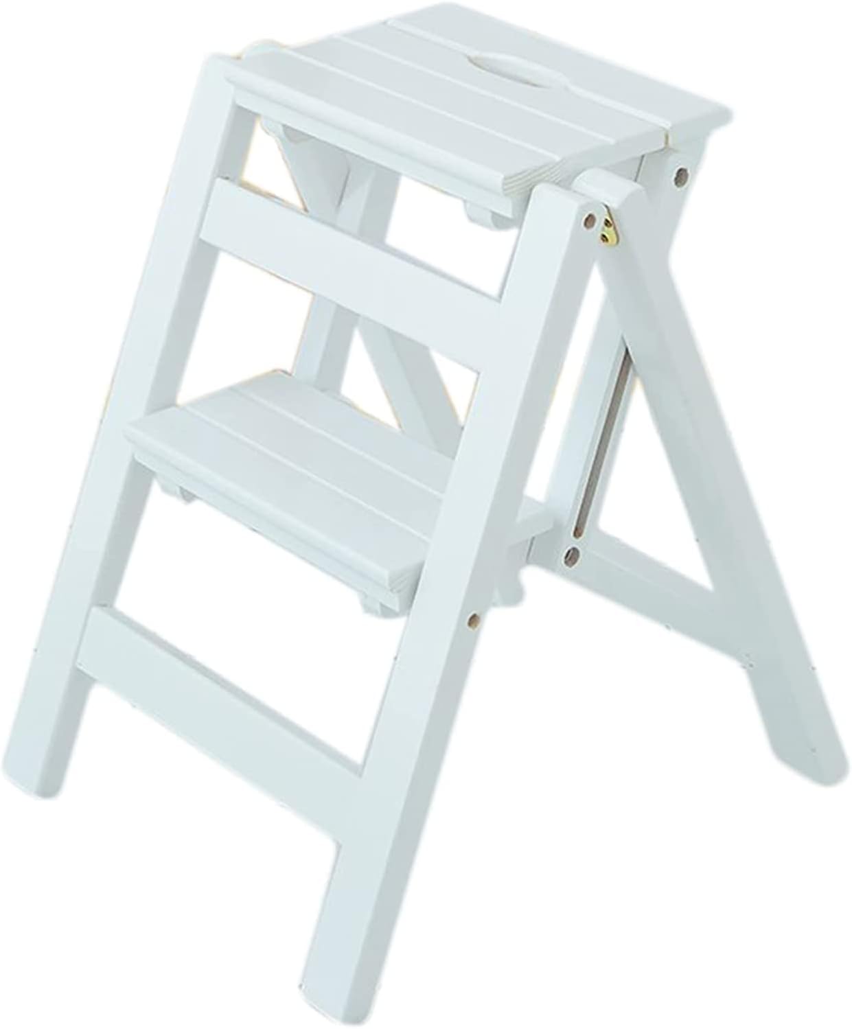 Non-Slip Wooden Folding Step Ladder Chair Compact, Portable 2 Steps Stairs Chair for Home Use Multifunction Safety Footstool