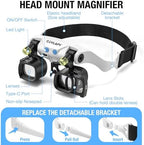 Magnifying Glasses for Close Work, Jewelers Magnifying Glass with Light & 5 Interchangeable Lens Pairs(2X 4X 6X 10x 13x), Headband Loupe Magnifier for Watch Repair,Crafts, w/Storage Case
