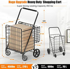 455lbs Shopping Cart for Groceries, Large Heavy Duty Grocery Cart on Wheels, Folding Dual Basket Utility Carts with Waterproof Liner, Shopping Carts for Transport, Laundry, Gift, Luggage