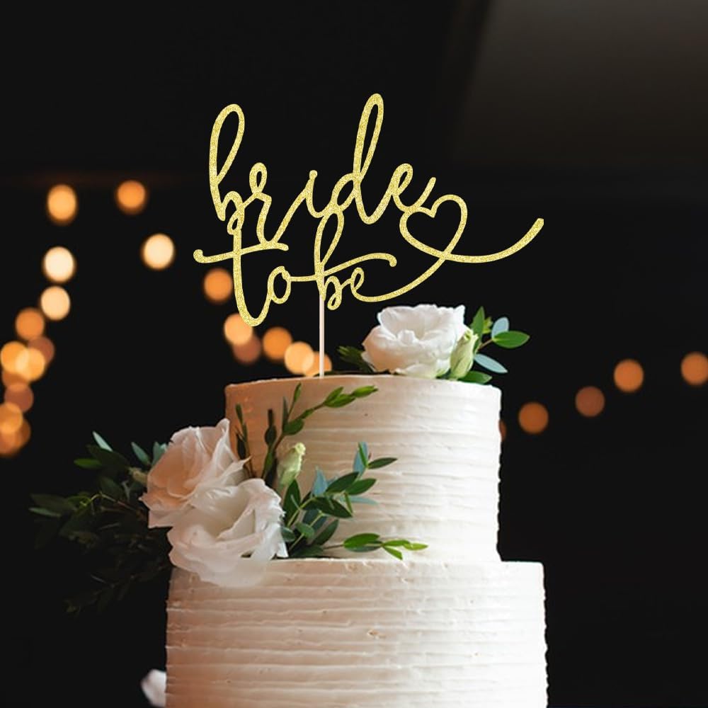 Glitter Bride to Be Cake Topper - Bridal Shower/Wedding Shower/Engagement/Bachelorette Party Decorations (Gold)
