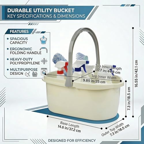 Haundry 4.5 Gallon Cleaning Bucket, Good Grips Household Mop Bucket for Cleaning Supplies, Cleaning Caddy Organizer Basket with Handle, 17.1L, White
