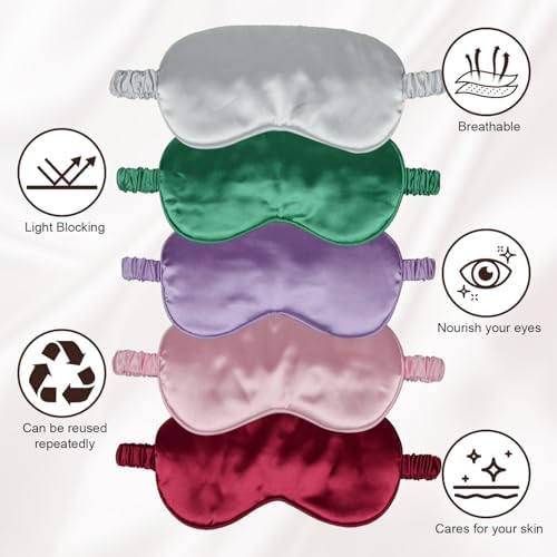 1 Pack Silk Sleep Mask, Soft Silk Eye Blindfold with Elastic Strap for Night Sleeping Travel and Nap, Unisex (Purple)