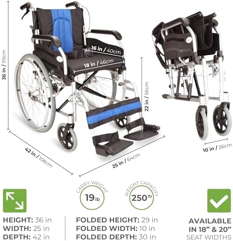Fenetic Wellbeing Self Propelled Wheelchair for Adults | 18” Extra Wide Seats | 24” Wheels & Swing-Away Leg Rests - Lightweight Manual Wheel Chair with Safety Brakes & Cushioned Seat.