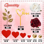 Happy Valentine's Day Cake Topper with Artificial Roses Balls for Wedding Anniversary Engagement Happy Valentine's Day Party Supplies