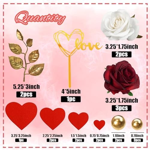 Happy Valentine's Day Cake Topper with Artificial Roses Balls for Wedding Anniversary Engagement Happy Valentine's Day Party Supplies