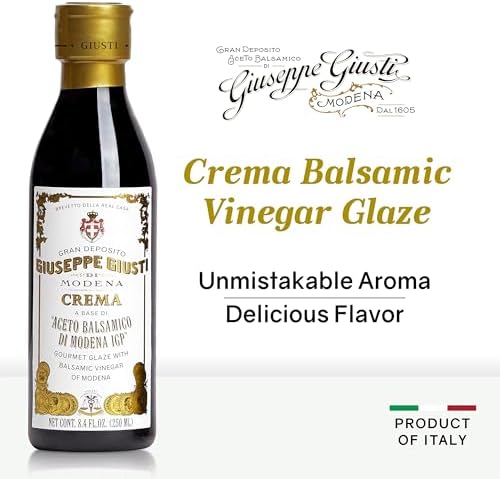 Giusti Balsamic Glaze Based on Thick Balsamic Vinegar of Modena – Italian Gourmet La Crema Reduction, Smooth & Velvety Drizzle for Meat, Cheese, Salads & Desserts - 8.45 fl oz (250 ml) - Pack of 1
