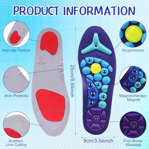 Acupressure Magnetic Insoles Orthopedic Massage Insoles with Magnetic Technology Shock Absorption Arch Support Helps Blood Circulation and Relieve Fatigue(Blue,S(Men 4-7/women 5-8))