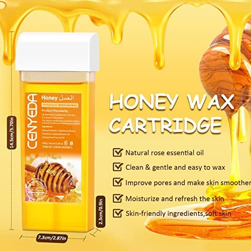 Roll On Wax Kit - Hair Removal Cartridges, 4 Pack Honey Rollers With 50 Strips and 20 After-Wax Treatment Wipes