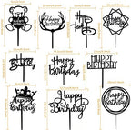 20PCS Black Acrylic Happy Birthday Cake Toppers Set for Boys Girls Women Men Birthday Party Decorations Supplies