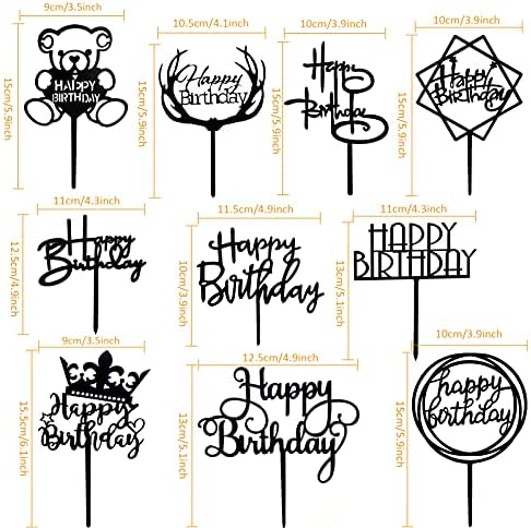 20PCS Black Acrylic Happy Birthday Cake Toppers Set for Boys Girls Women Men Birthday Party Decorations Supplies