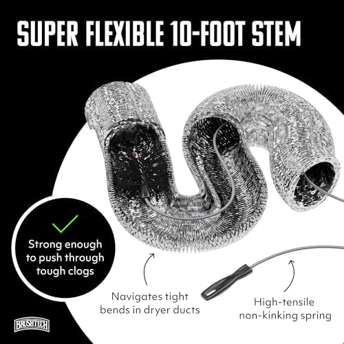 Brushtech Dryer Vent Cleaning Brush - 10-Foot Flexible Duct Cleaning Tool with Non-Kinking Spring for Lint Removal, Improved Airflow, Safer Dryers - Made in the USA, House Maintenance Supplies