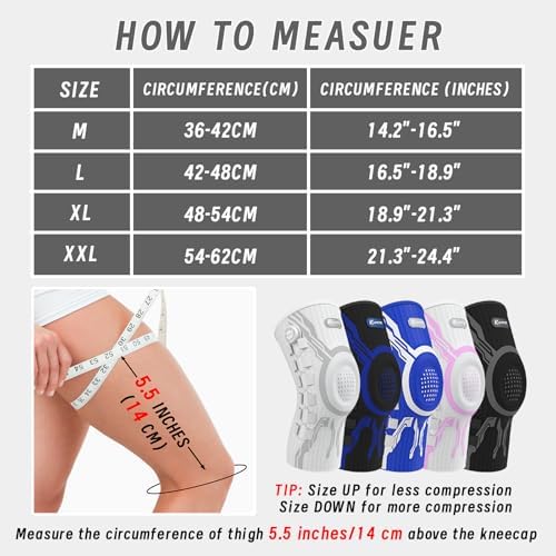 Kuangmi Knob Knee Brace for Pain Relief, Knee Support with Patella Gel Pad & Side Stabilizers, Compression Knee Sleeve for Workout, Arthritis, Joint Pain, Meniscus Tear (Black,Left,X-Large,Single)