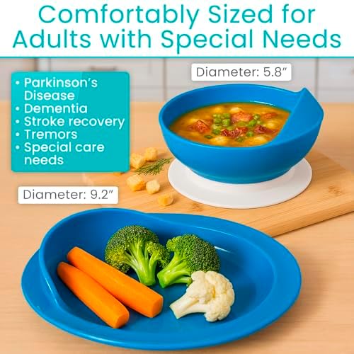 Vive Spill-Proof Scoop Plate & Bowl (2 Pack) - Dish with Wall for Disabled, Handicapped, Elderly Adults with Parkinsons, Dementia, Alzheimers, Stroke, Tremors - Adaptive Aid & Senior Must Have