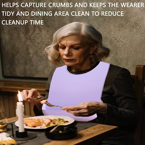2 pieces adult bib Large silicone adult bibs with crumb catcher, adjustable waterproof clothes protector, Bibs for Elderly Women and Men, Senior Citizen Feeding Bibs - Unisex(blue, purple)